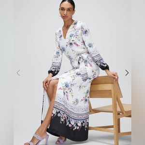 NWT White House Black Market long-sleeve smocked waist maxi dress XS